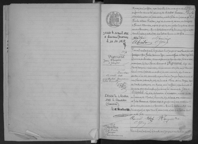 DOURDAN.- Naissances : registre d'état civil. 