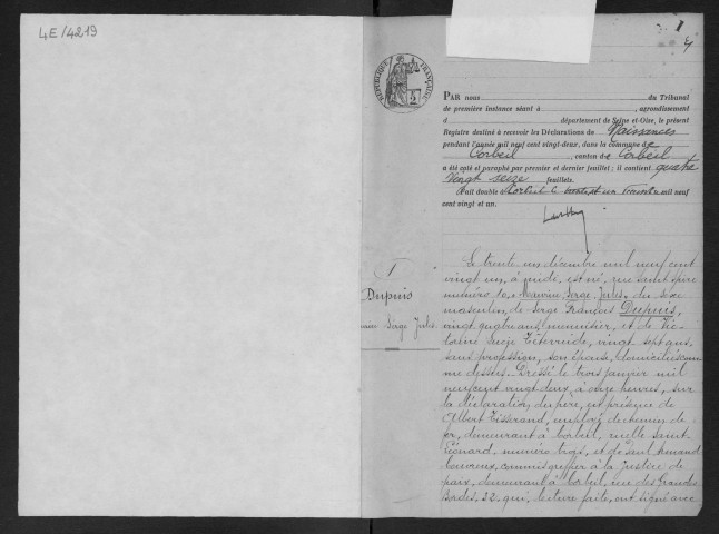 CORBEIL.- Naissances : registre d'état civil. 