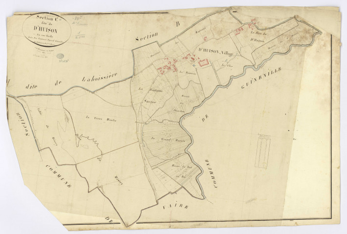 D'HUISON-LONGUEVILLE. - Section C - de d'Huison, ech. 1/2500, coul., aquarelle, papier, 65x96 (1817). 