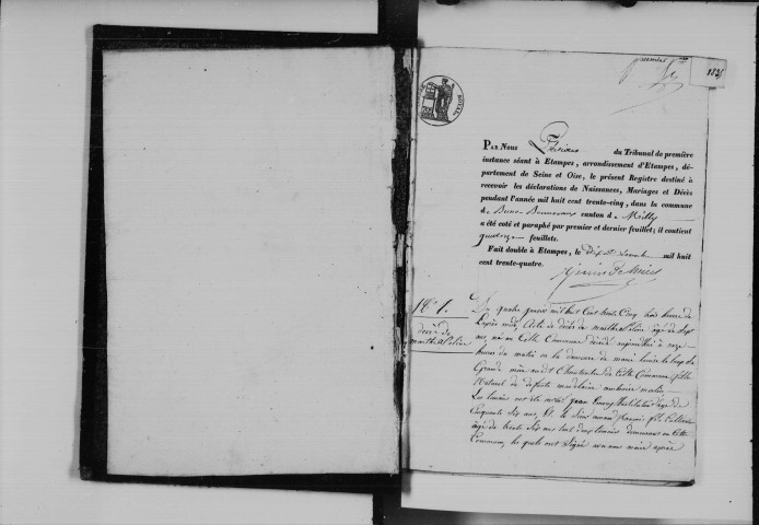 BUNO-BONNEVAUX. Naissances, mariages, décès : registre d'état civil (1835-1860). 