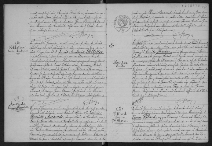 CORBEIL.- Décès : registre d'état civil. 