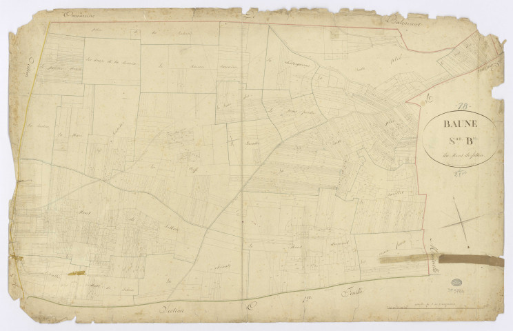 BAULNE. - Section B - Mont de Fillon (le), ech. 1/2500, coul., aquarelle, papier, 67x103 (1817). 