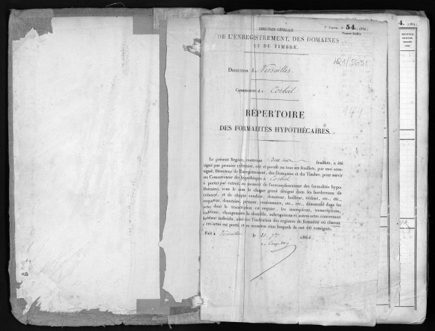 Conservation des hypothèques de CORBEIL. - Répertoire des formalités hypothécaires, volume n° 244 : A-Z (registre ouvert en 1864). 