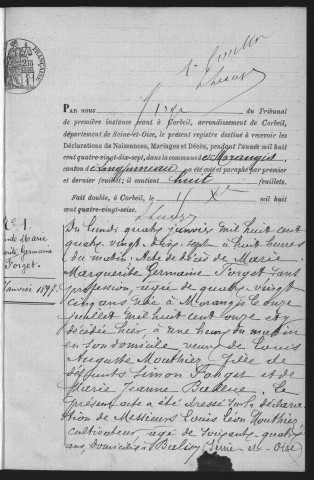 MORANGIS.- Naissances, mariages, décès : registre d'état civil (1897-1904). 