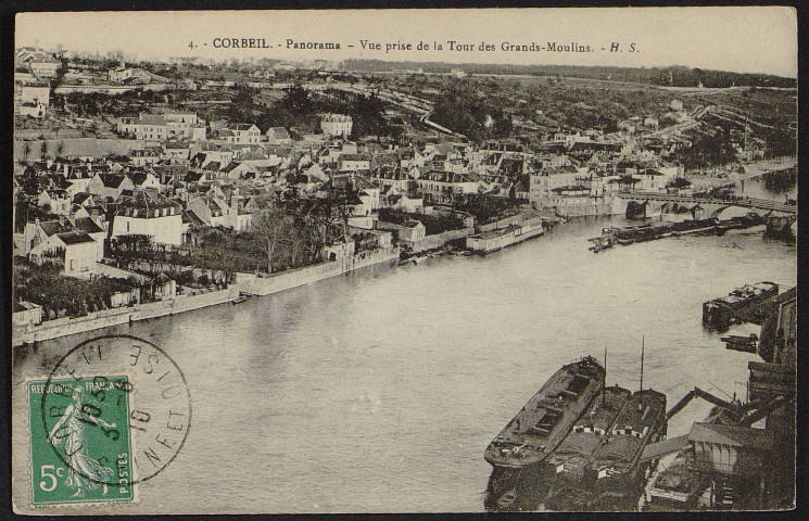 Corbeil-Essonnes.- Panorama. Vue prise de la tour des grands moulins (3 août 1910). 