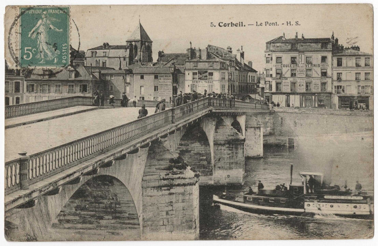 CORBEIL-ESSONNES. - Le pont, 1919, 2 mots, 5 c, ad. 