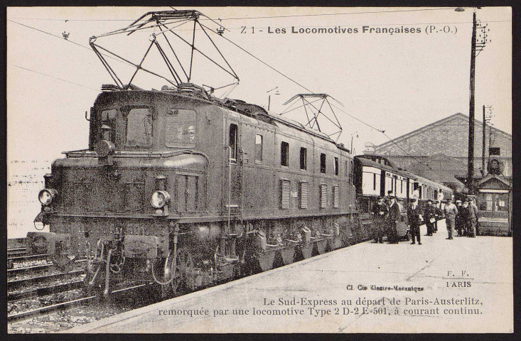 Le Sud-Express au départ de Paris-Austerlitz, remorquée par une locomotive à courant continu, type 2D-2E501 [1926-1930].