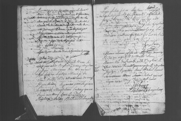 MONNERVILLE. Paroisse Saint-Aignan : Baptêmes, mariages, sépultures : registre paroissial (1771-1790). [Relié en désordre (1778-1779)]. 