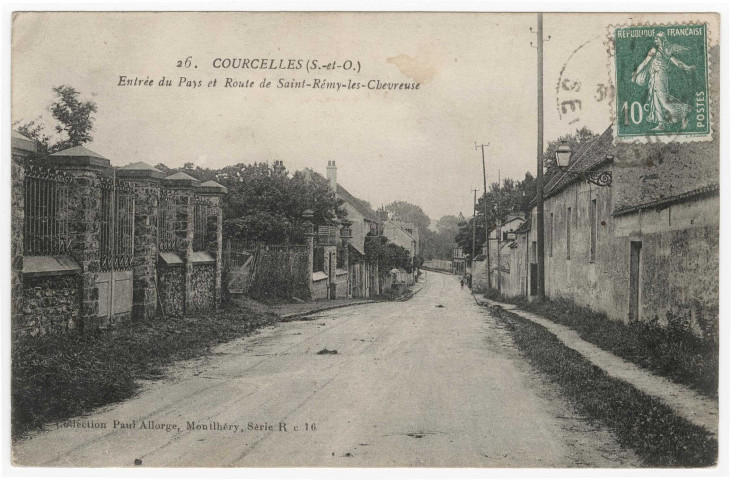 GIF-SUR-YVETTE. - Courcelles.- Entrée du pays et route de Saint-Rémy-les-Chevreuse. Editeur Seine et Oise Artistique et Pittoresque, Collection Paul Allorge, 1923, timbre à 10 centimes. 