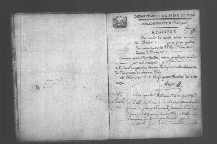 ETAMPES. Décès : registre d'état civil (an XIV). 