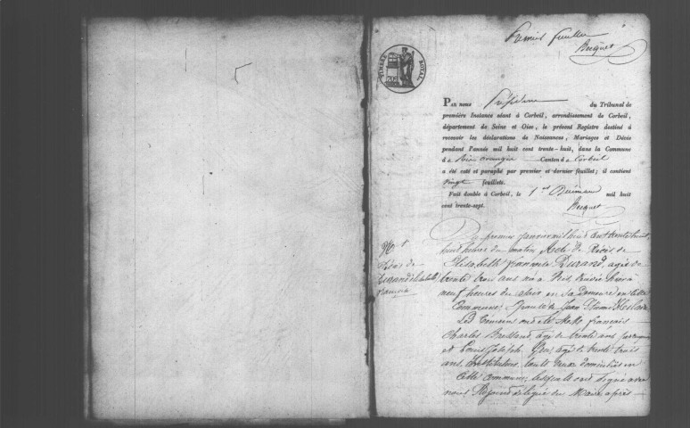 RIS-ORANGIS. Naissances, mariages, décès : registre d'état civil (1838-1845). 