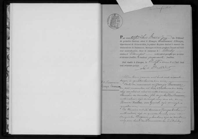 ETRECHY. Naissances, mariages, décès : registre d'état civil (1876-1882). 