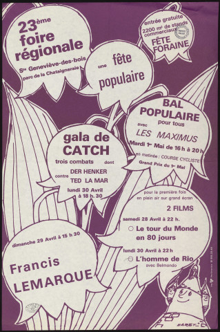 SAINTE-GENEVIEVE-DES-BOIS.- 23ème foire régionale : fête populaire et foraine, gala de catch, bal populaire, projection de films, Parc de la Châtaigneraie, [1972]. 