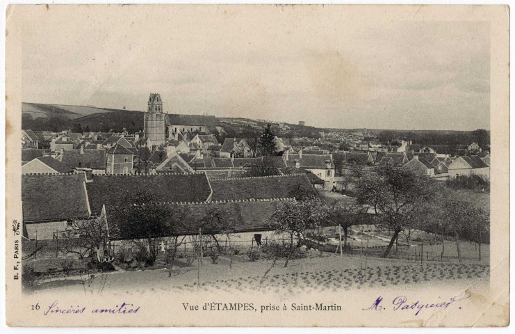 ETAMPES. - Vue d'Etampes, prise à Saint-Martin [Editeur BF, 1904, timbre à 5 centimes]. 