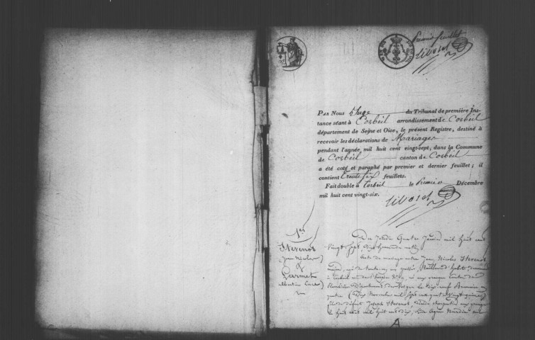 CORBEIL. Mariages : registre d'état civil (1827-1831). 
