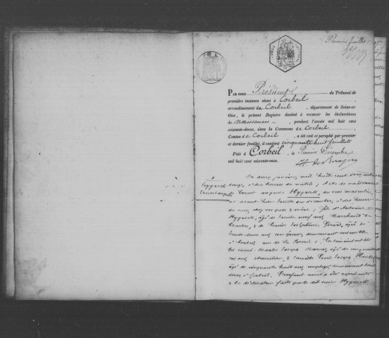 CORBEIL. Naissances : registre d'état civil (1872). 