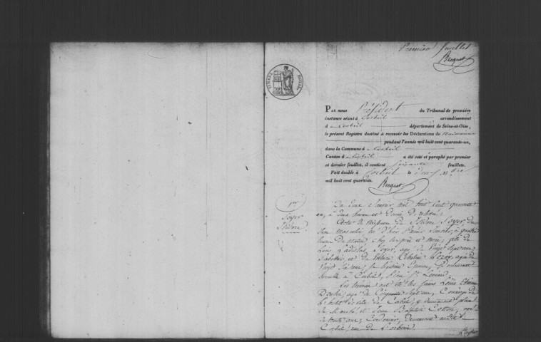 CORBEIL. Naissances : registre d'état civil (1841). 