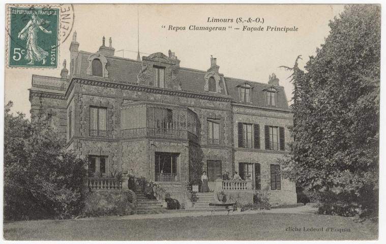 LIMOURS-EN-HUREPOIX. - Repos Clamageran. Façade principale (1908), 3 mots, 5 c, ad., cl. 19A10e. 