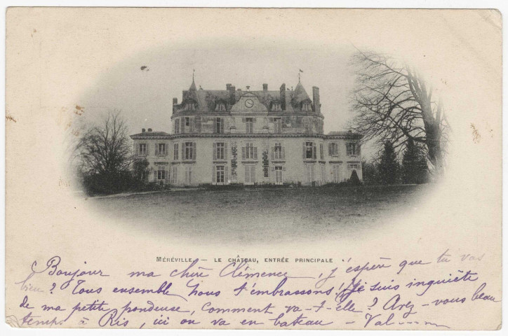 MEREVILLE. - Le château. Entrée principale [Editeur Bréger, 1902, timbre à 10 centimes]. 