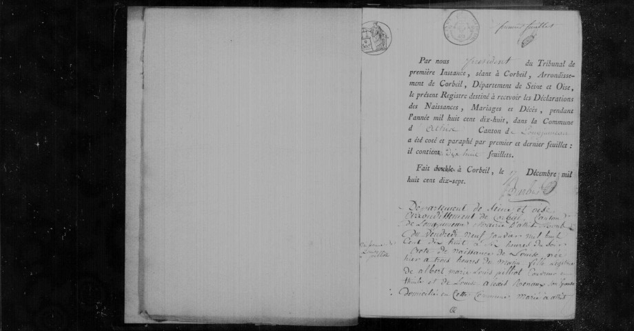 ATHIS-MONS. Commune d'Athis Mons. - Naissances, mariages, décès : registre d'état civil (1818-1827). 