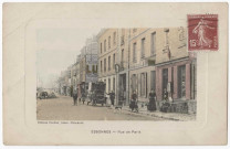 ESSONNES. - Rue de Paris [route nationale], Cordier, 3 mots, 15 c, ad., coloriée. 