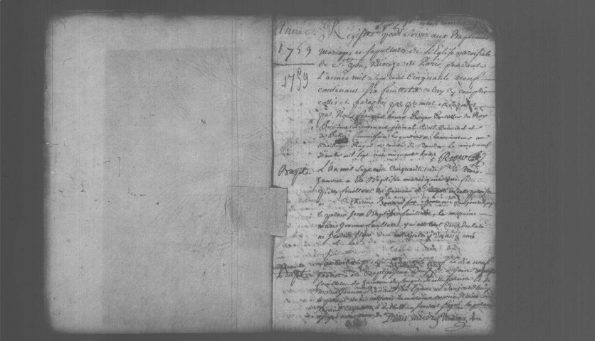 SAINT-YON. Paroisse Saint-Yon : Baptêmes, mariages, sépultures : registre paroissial (1759-1790). 