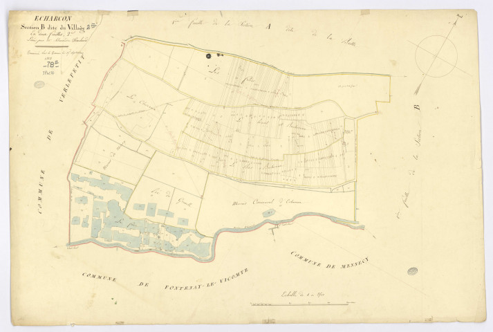 ECHARCON. - Section B - Village (le), 1, ech. 1/2500, coul., aquarelle, papier, 66x98 (1823). 