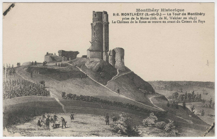 MONTLHERY. - La tour de Montlhéry (d'après gravure et lithographie de Welcker en 1845) [Editeur Desgouillons]. 