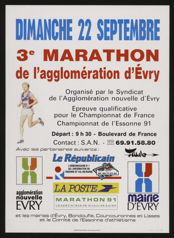 EVRY. - 3ème marathon de l'agglomération d'Evry, 22 septembre 1991. 