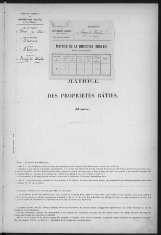 SOUZY-LA-BRICHE. - Matrice des propriétés bâties [cadastre rénové en 1933]. 