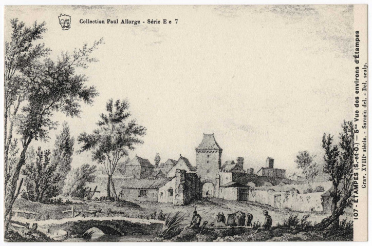 ETAMPES. - 5e vue des environs d'Etampes, d'après gravure de Sarrazin. Edition Seine-et-Oise artistique et pittoresque, collection Paul Allorge. 