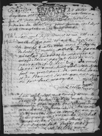 BOUTERVILLIERS - Registres paroissiaux. - Registre des baptêmes, mariages et sépultures (1721 - 1748). 