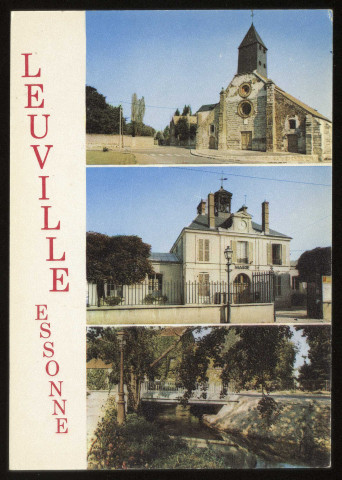 LEUVILLE-SUR-ORGE. - L'église, la mairie, le pont au Petit Paris. Editions Abeille-cartes, Lyna-Paris, couleur. 