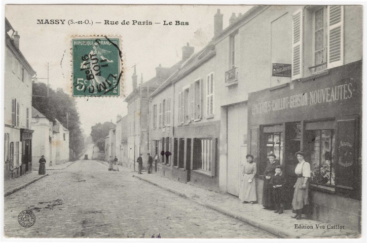 MASSY. - Rue de Paris (le bas) [Editeur Vve Caillot, 1911, timbre à 5 centimes]. 