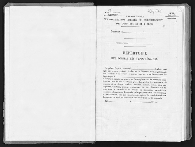 Conservation des hypothèques de CORBEIL. - Répertoire des formalités hypothécaires, volume n° 558 : A-Z (registre ouvert vers 1920). 