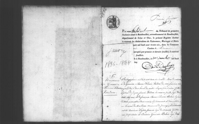 JANVRY. Naissances, mariages, décès : registre d'état civil (1836-1848). 