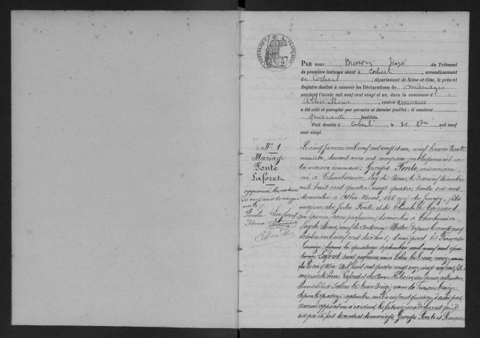 ATHIS-MONS.- Mariages : registre d'état civil (1921). 