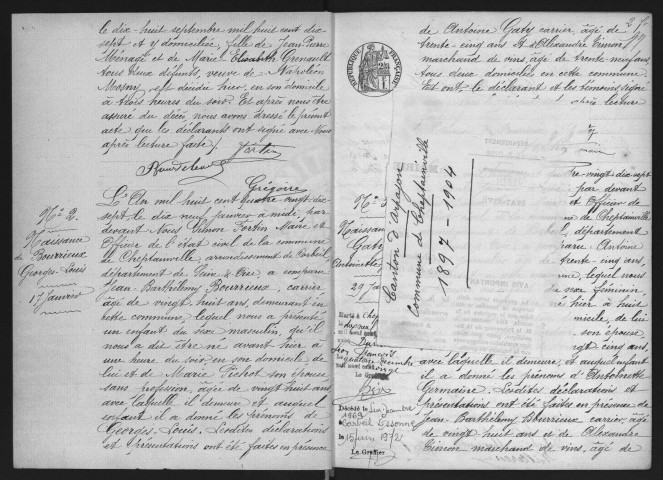 CHEPTAINVILLE.- Naissances, mariages, décès : registre d'état civil (1897-1904). 