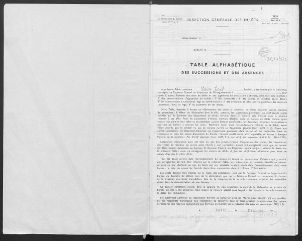 JUVISY-SUR-ORGE, bureau de l'enregistrement. - Tables des successions et des absences, volume 26, 1966. 