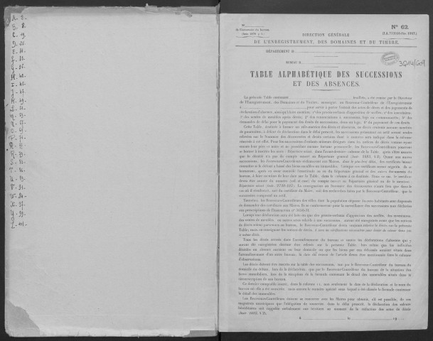 JUVISY-SUR-ORGE, bureau de l'enregistrement. - Tables des successions et des absences, volume 16, 1956. 