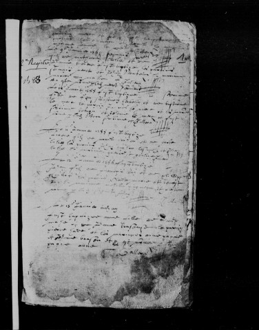 ATHIS-MONS. - Registres paroissiaux de la paroisse Saint-Denis d'Athis : baptêmes [1588-1594, 1628-1670], mariages [1629-1670], sépultures [1628-1662], baptêmes, mariages, sépultures [1691-1709] ; registres paroissiaux de la paroisse d'Athis-Mons : baptêmes, mariages, sépultures [1710-1716, 1729-1730] [documents originaux conservés aux Archives municipales d'Athis-Mons]. 