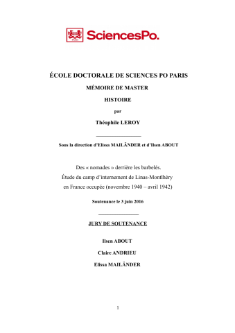 Des "nomades" derrière les barbelés. Etude du camp d'internement de Linas-Montlhéry en France occupée (novembre 1940-avril 1942)